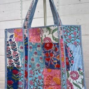 Cotton - Quilted block print fabric tote